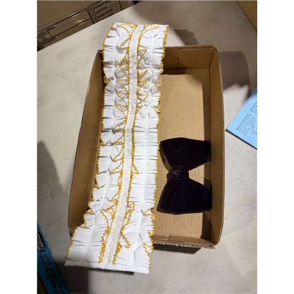 vintage white ruffled tuxedo dickie with gold trim and vintage bowtie