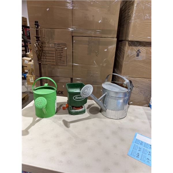 Watering cans and turf builder spreader