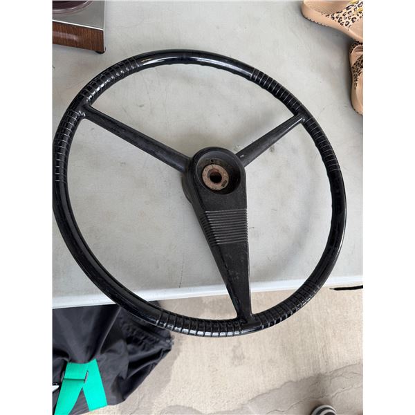 3-spoke steering wheel is a replacement part for vintage tractors