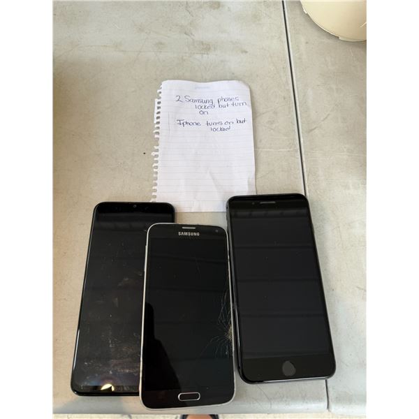 2 Samsung phones locked, but turn on iPhone turns on but locked