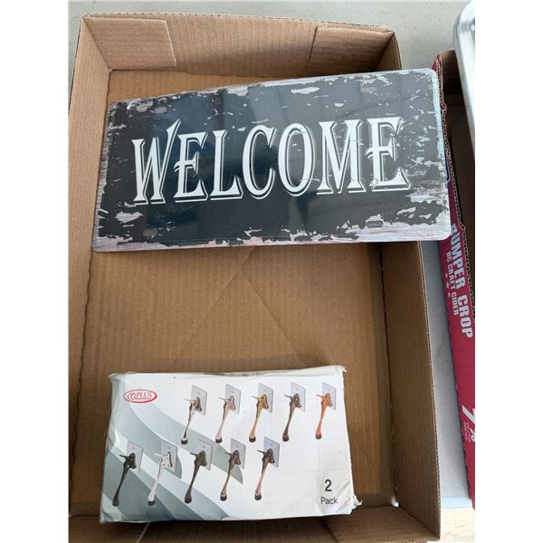 Welcome, sign, and door