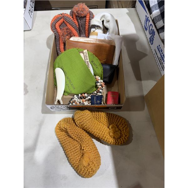 Slippers, necklace, mini dictionary, socks, etc.