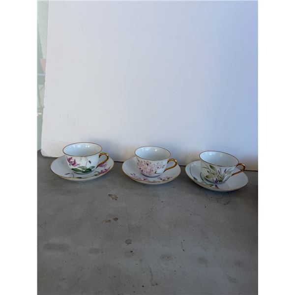 3 sets tea cups and saucers