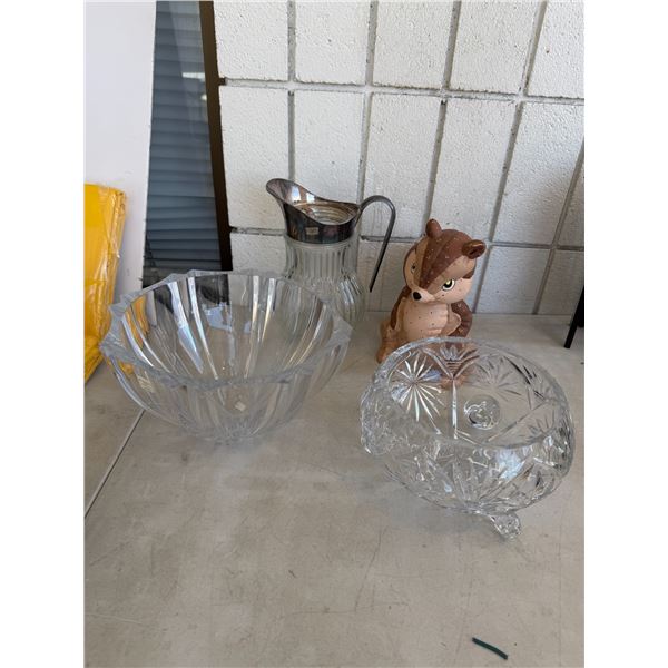 Crystal bowl pitcher and other item