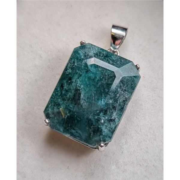 $11,194 Appraisal - 3.9 ct Cert. Silver Emerald gemstone Pendant