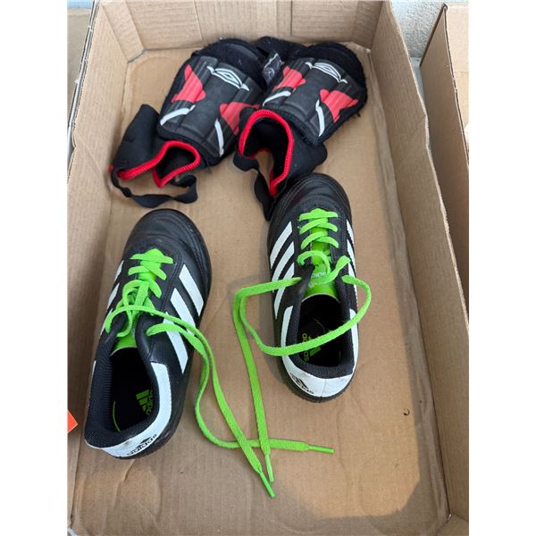 Children's size 1 Adidas cleats with children shinguards