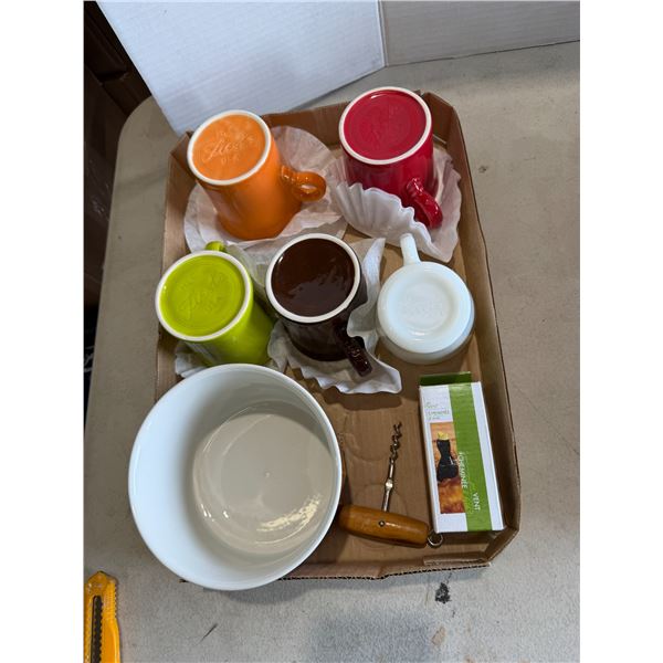 Mugs and dishes and pie vent