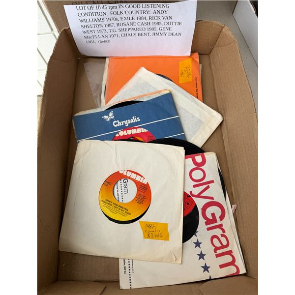 A lot of 45 RPM Records, Ricky Van Shelton, Roxanne Cash, Andy williams