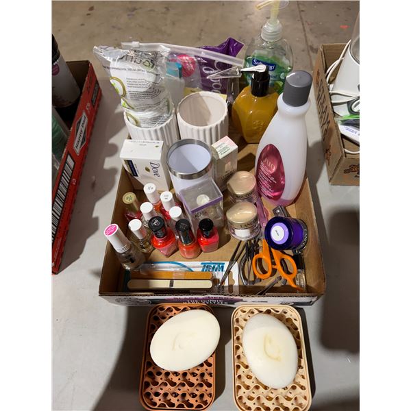 Nail polish, nail polish remover, soaps, etc.