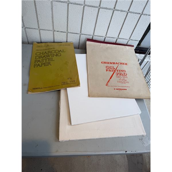 Art, canvases and oil, painting pad and charcoal, drawing pastel paper