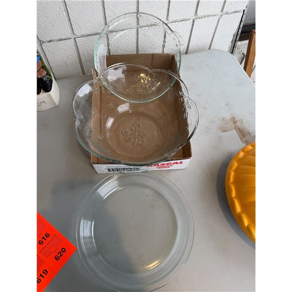 Pie plates and glass bowl