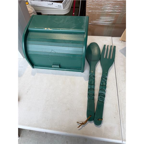 Bread, box and wooden cutlery decor