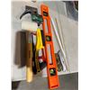 Image 1 : Level, rubber, mallets, stapler, etc.