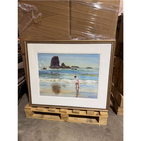 framed art print depicting Haystack Rock on the Oregon Coast