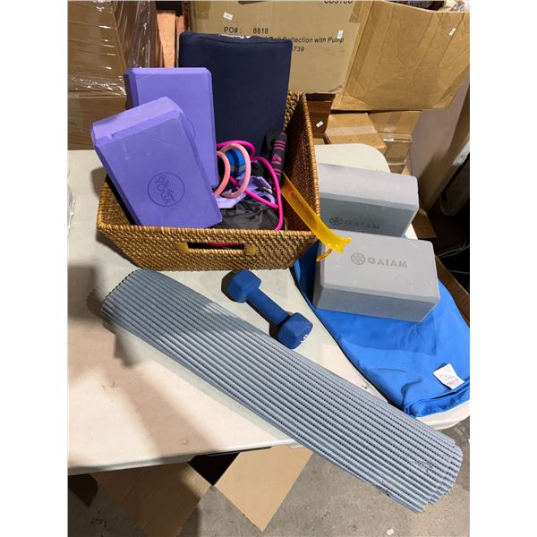 Yoga blocks 5 pound weight mat and other exercise items