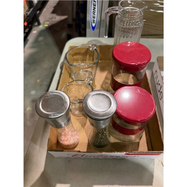 Salt and pepper grinders canisters measuring cups