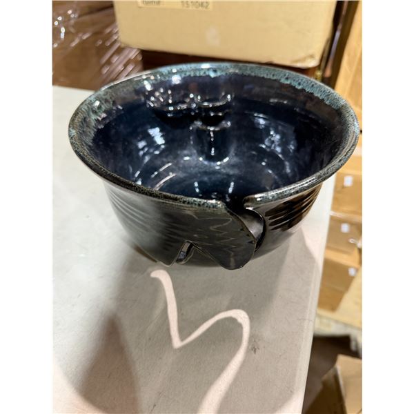 Firefly Pottery Ceramic Yarn Bowl in a dark blue glaze.