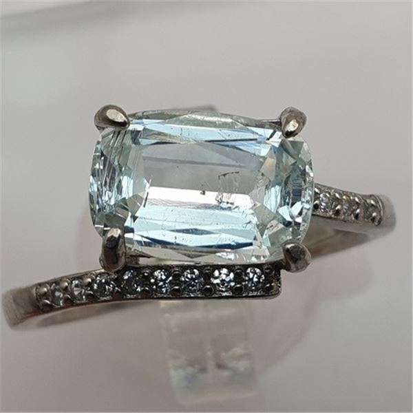 2.96 ct Certified Silver Aquamarine gemstone Ring ($3,339 Appraisal)