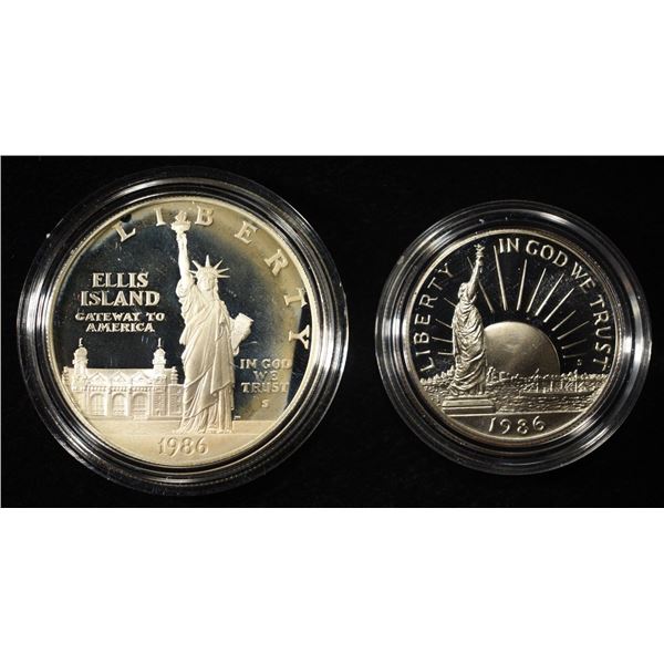 1986-S COMMEM STATUE OF LIBERTY SET  2 COINS