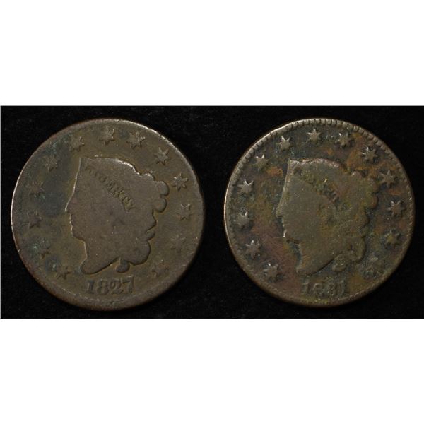 1827 & 1831 CORONET HEAD LARGE CENTS