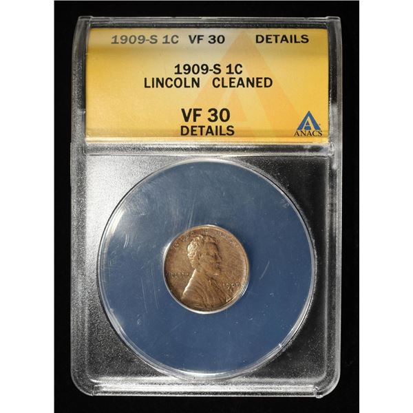1909-S WHEAT CENT CLEANED ANACS VF30