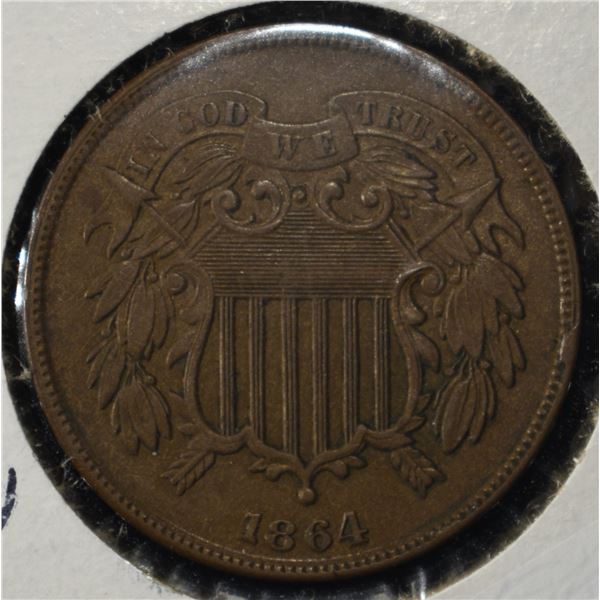 1864 2-CENT PIECE CH AU ROTATED DIES