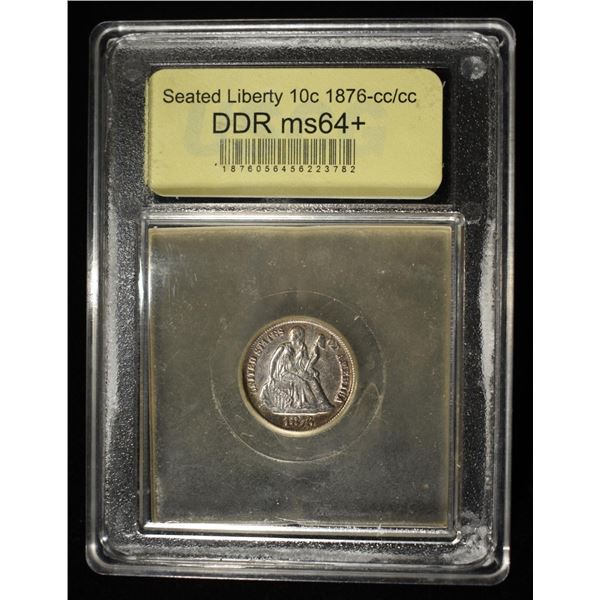 1876-CC SEATED LIBERTY DIME USCG CH/GEM BU DDR