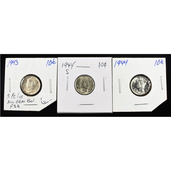 1943 & 1944-P&S MERCURY DIME GEM BU FSB