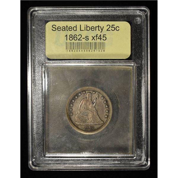 1862-S SEATED LIBERTY QUARTER USCG XF/AU