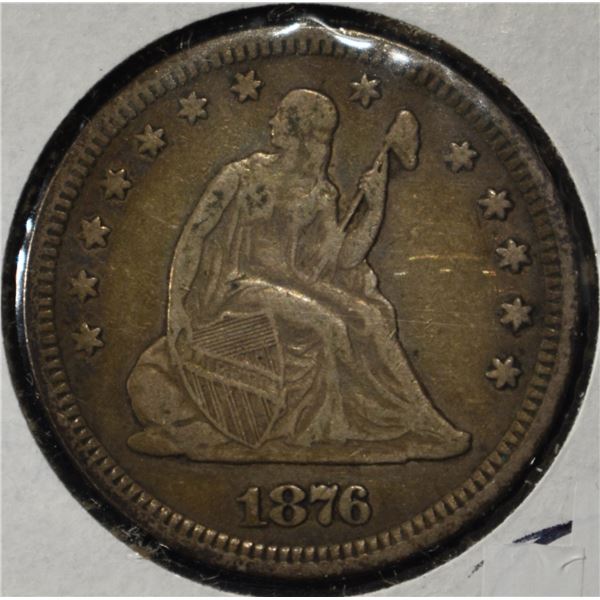 1876 LIBERTY SEATED QUARTER XF