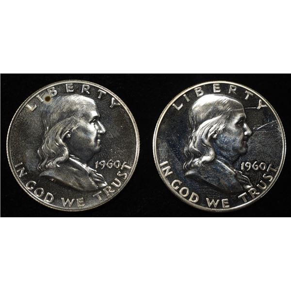 (2) 90% SILVER 1960 FRANKLIN HALF DOLLARS PROOF BU