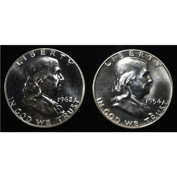 1962 & 1954 90% SILVER FRANKLIN HALVES PROOF BU