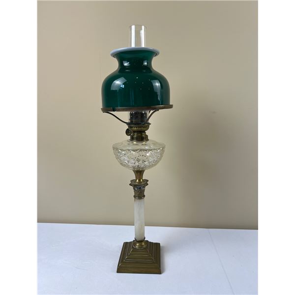 Vintage Oil Lamp with Green Shade