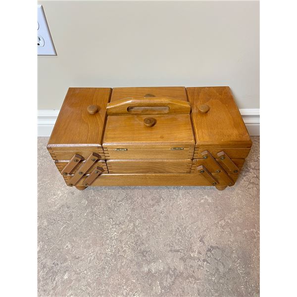 Wooden Sewing Box with Content