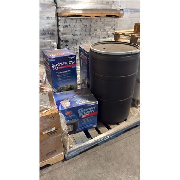 GROW FLOW 2.0 EXPANSION KIT 2PK AND GROW FLOW CONTROLLER BUCKET AND EMPTY BARREL