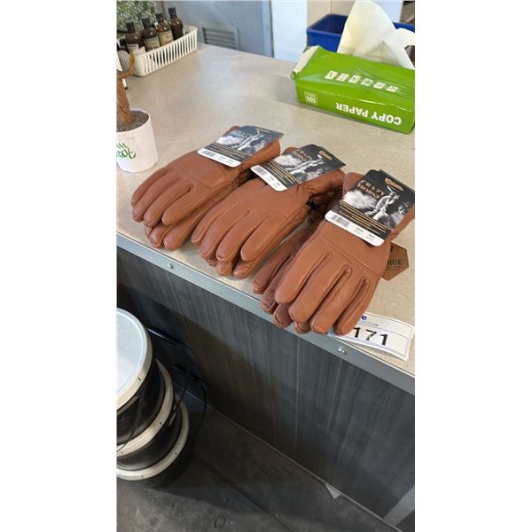 3 MEDIUM WATSON CRAZY HORSE RUGGED, WATER-RESISTANT, FULL-GRAIN BROWN GOATSKIN LEATHER WORK GLOVES