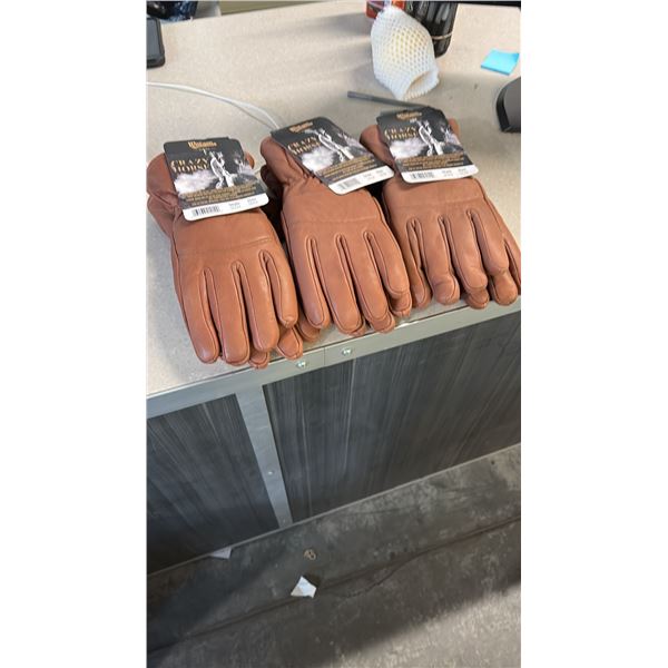 3 MEDIUM WATSON CRAZY HORSE RUGGED, WATER-RESISTANT, FULL-GRAIN BROWN GOATSKIN LEATHER WORK GLOVES