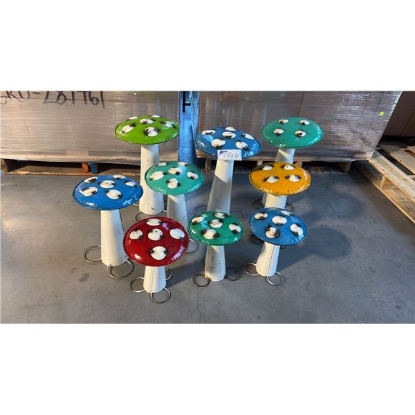 9 ASSORTED METAL MUSHROOM LAWN ORNAMENTS