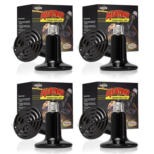 Lot of 8PCS Gajux 150W Ceramic Heat Lamps/Reptile Lamps (4 Boxes/2PCS Each) - New