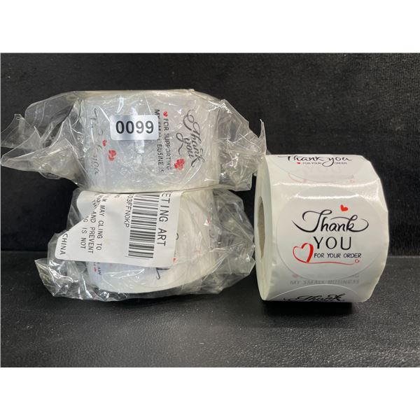3 Rolls (500pcs Each) Small Business Stickers "Thank You for Your Order" - New