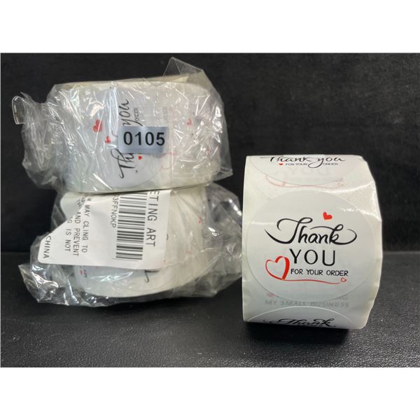 3 Rolls (500pcs Each) Small Business Stickers "Thank You for Your Order" - New