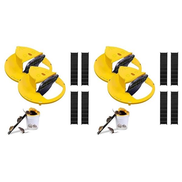 4-Pack of Automatic Bucket Mouse Traps; Humane Design - Fits 5-Gallon Buckets - New
