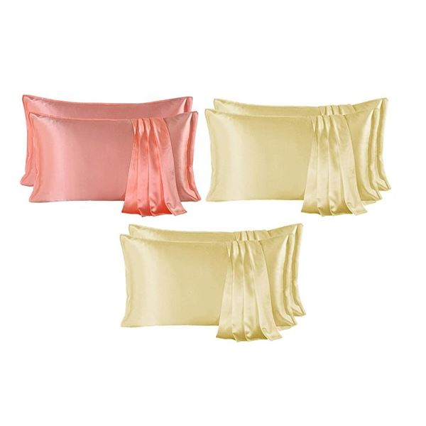 Lot of 6 Mulberry Silk Pillowcases (4x Yellow, 2x Pink) 20" x 26" Size - New