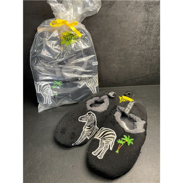 2 Pairs of Oooh Geez! Women's Cozy Plush Zebra House Slippers (Size 5/6) - New
