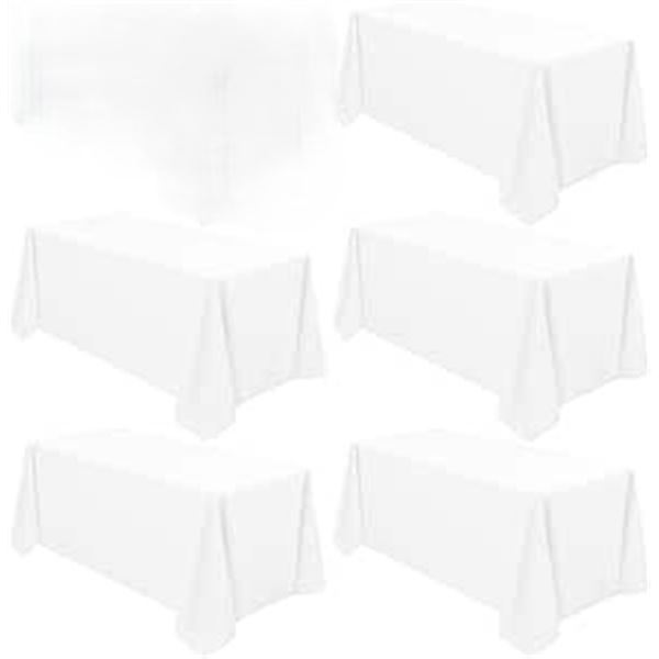 5-Pack of Large (90" x 132") Polyester Fabric Rectangle Table Cloths; Stain/Wrinkle Resistant - New