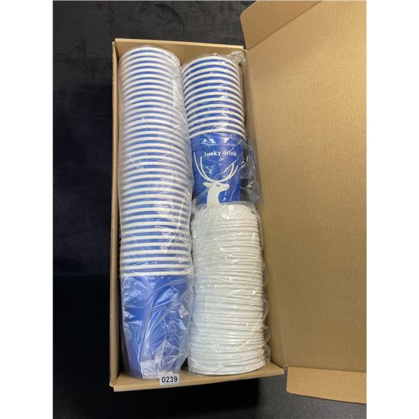 50-Pack of Disposable Coffee Cups with Lids for Hot Beverages (12oz/400ml) Blue - New