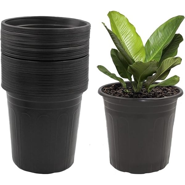 25-Pack of 1-Gallon Plastic Plant Pots; Flexible Seed Starting Planters (5" x 6.6") - New