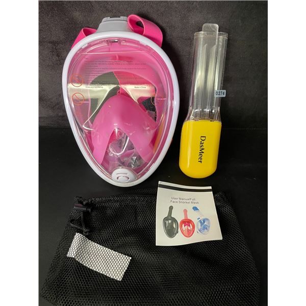 Full-Face Adult Snorkel Mask/Swimming Snorkel Mask Set - Pink - New