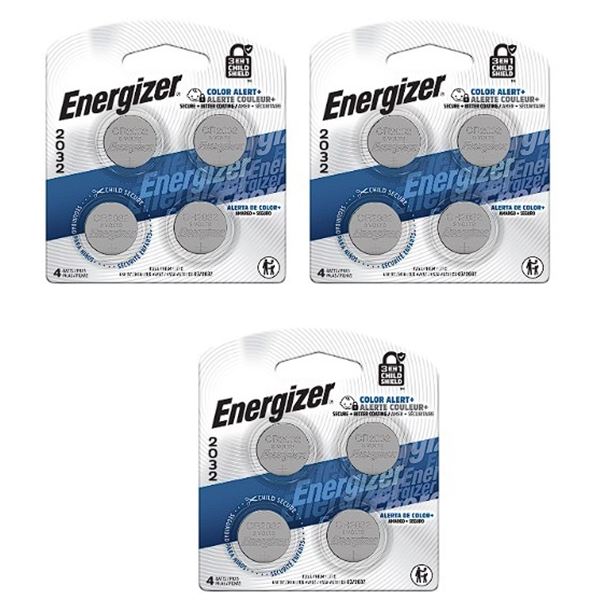 Lot of 3 4-Packs Energizer CR2032 3V Lithium Coin Cell Batteries - New (Damaged Packaging*)