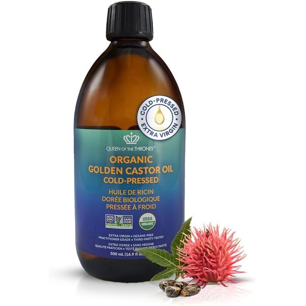 Queen of Thrones Organic Cold-Pressed Golden Castor Oil (500ml) - New